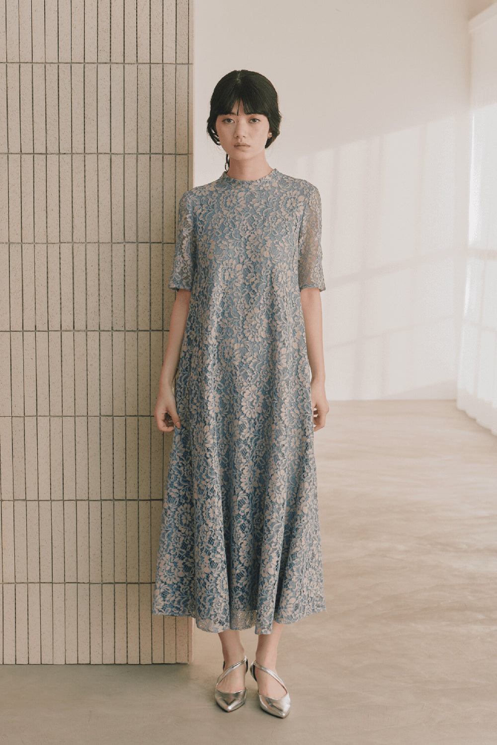 kaene パイピングレースAラインドレス / 100789 | モデル身長165cm　着用サイズFREE ※sax着用