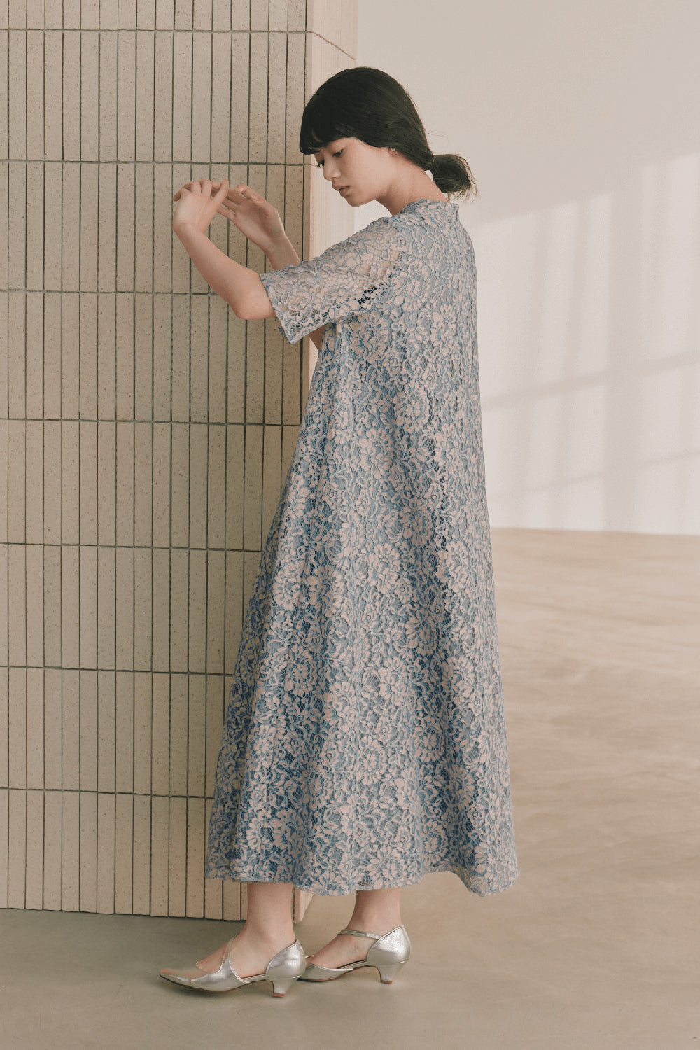 kaene パイピングレースAラインドレス / 100789 | モデル身長165cm　着用サイズFREE ※sax着用