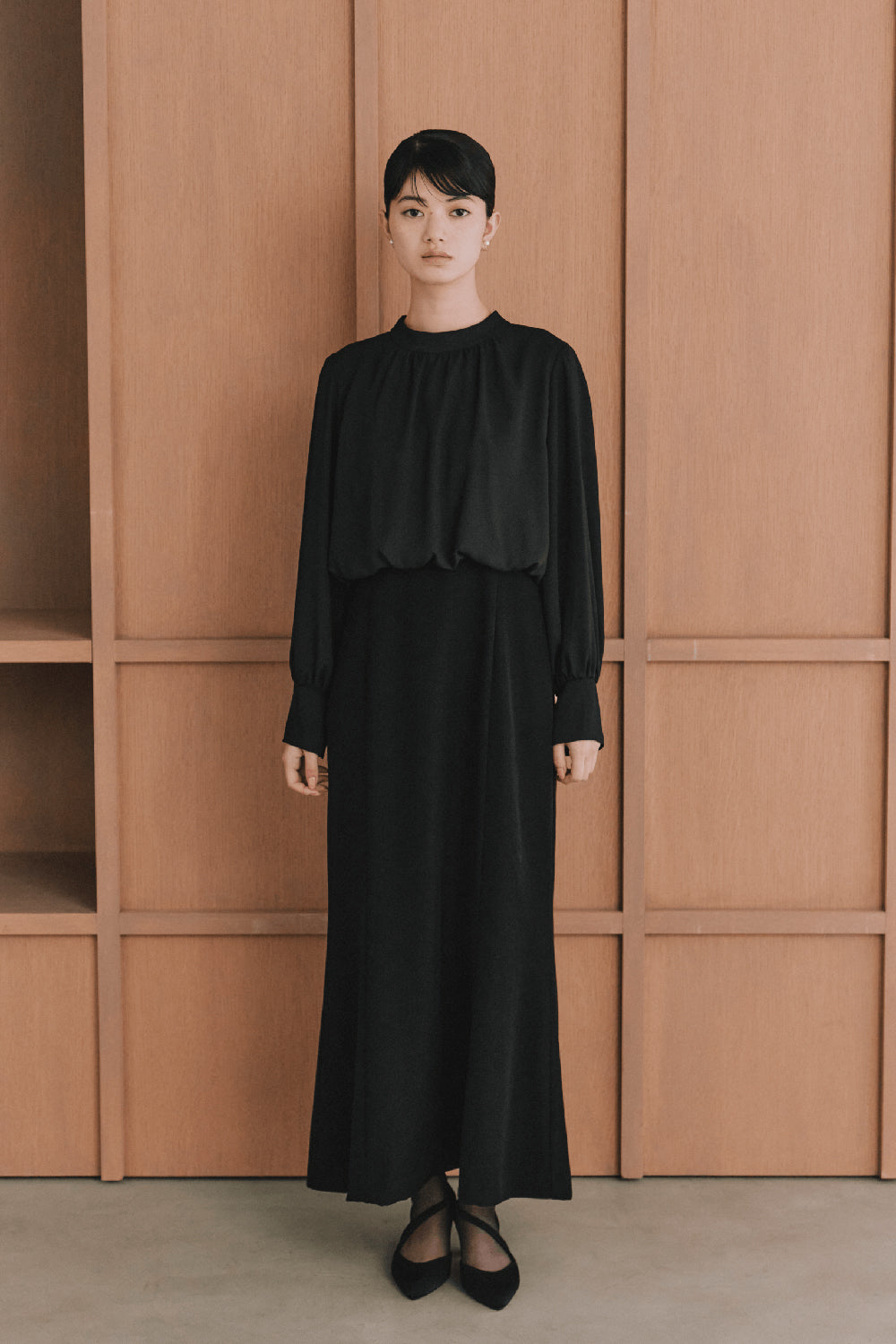 kaene  シフォンドッキングマーメイドワンピース / 101163 | モデル身長165cm　着用サイズL(40)