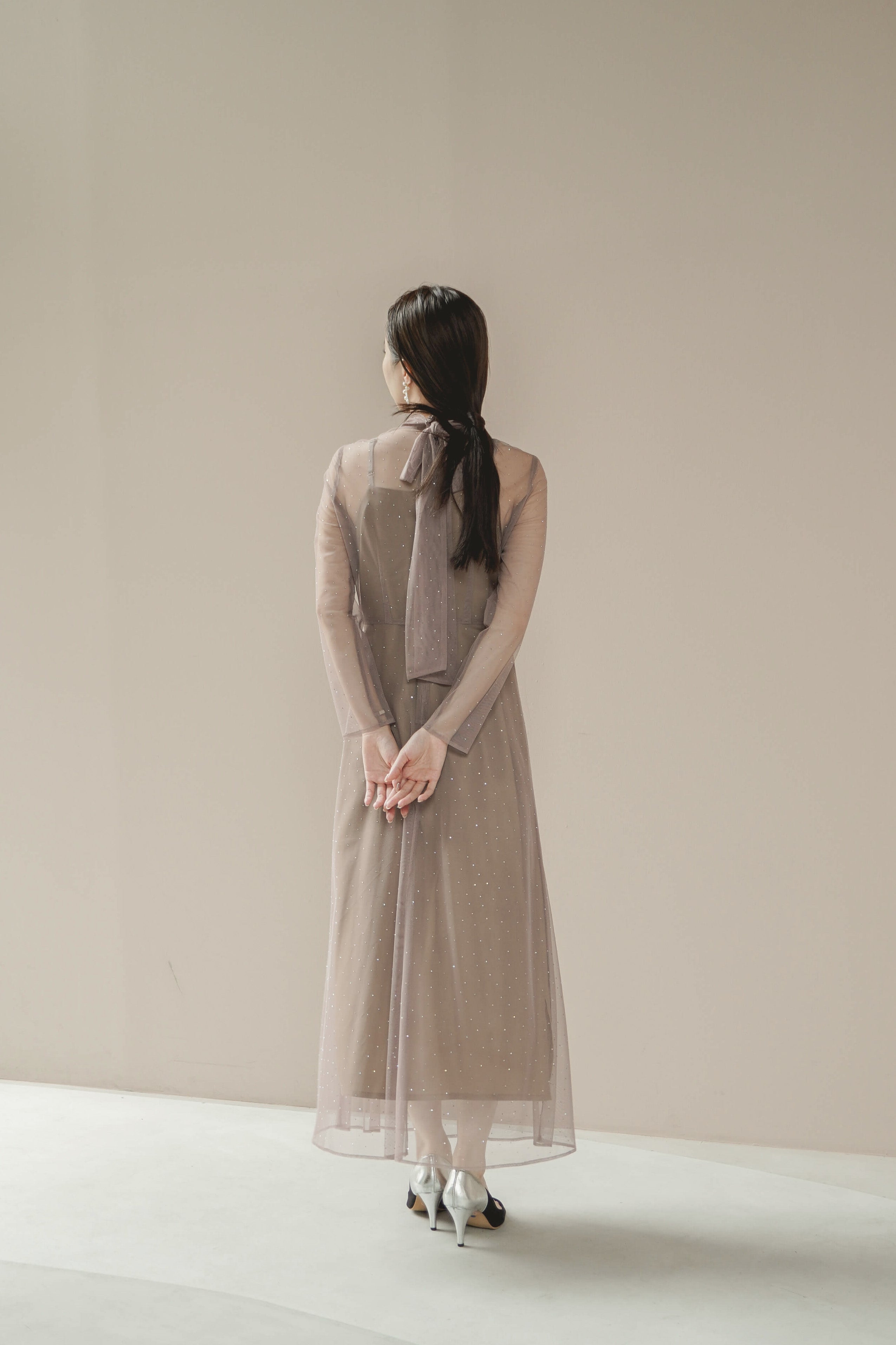 kaene ラインストーンボウタイドレス / 100929 結婚式パーティーワンピース