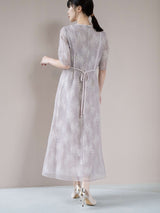 kaene　シアーレースパイピングドレス / 100861 | モデル身長160cm　着用サイズ36