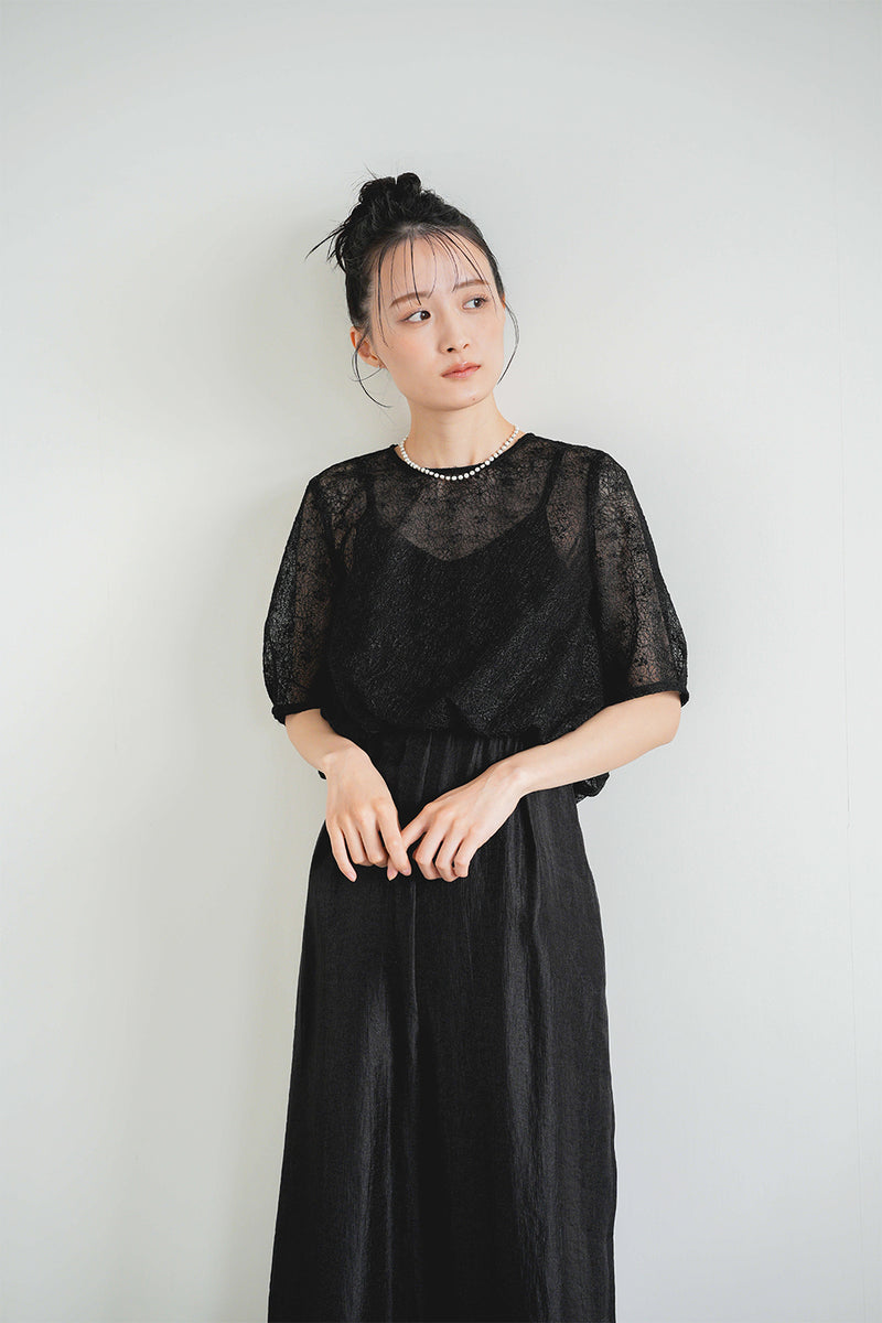 kaene バルーンデザインミックスパンツドレス / 101071 | モデル身長165cm 着用サイズM(38)
