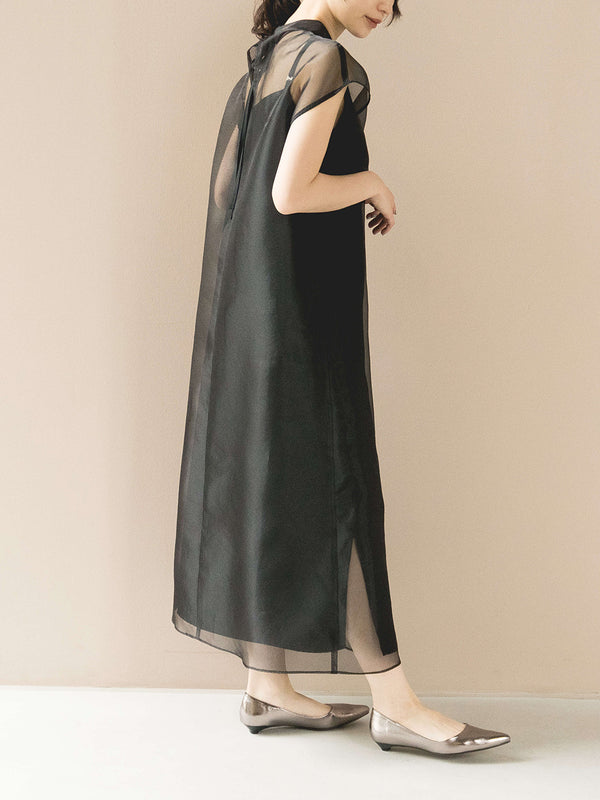 kaene アシメオーガンジードレス / 100807|モデル身長160cm　着用サイズ1
