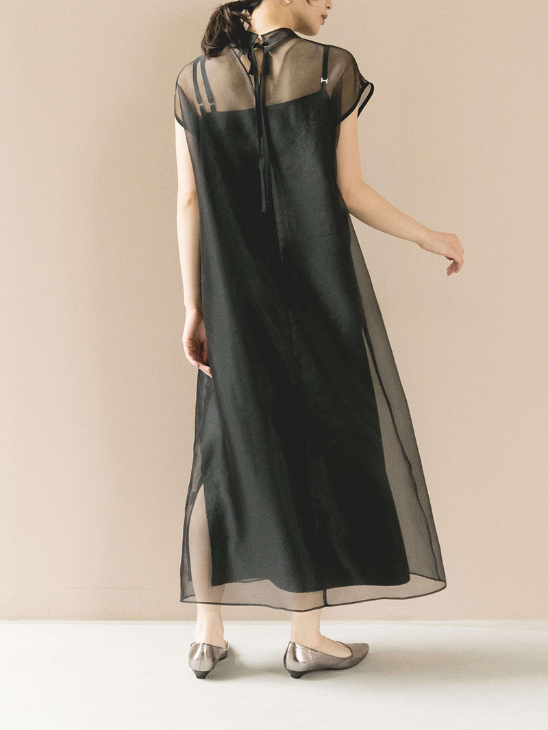 kaene アシメオーガンジードレス / 100807|モデル身長160cm　着用サイズ1