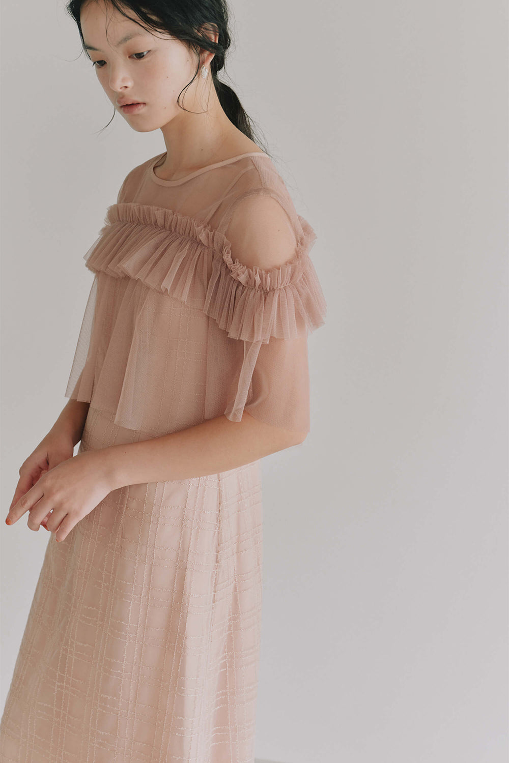 nanaka　ドレスプロダクション チュールドレス SSサイズあり】ケープチュールフリルドレス | ロングワンピース