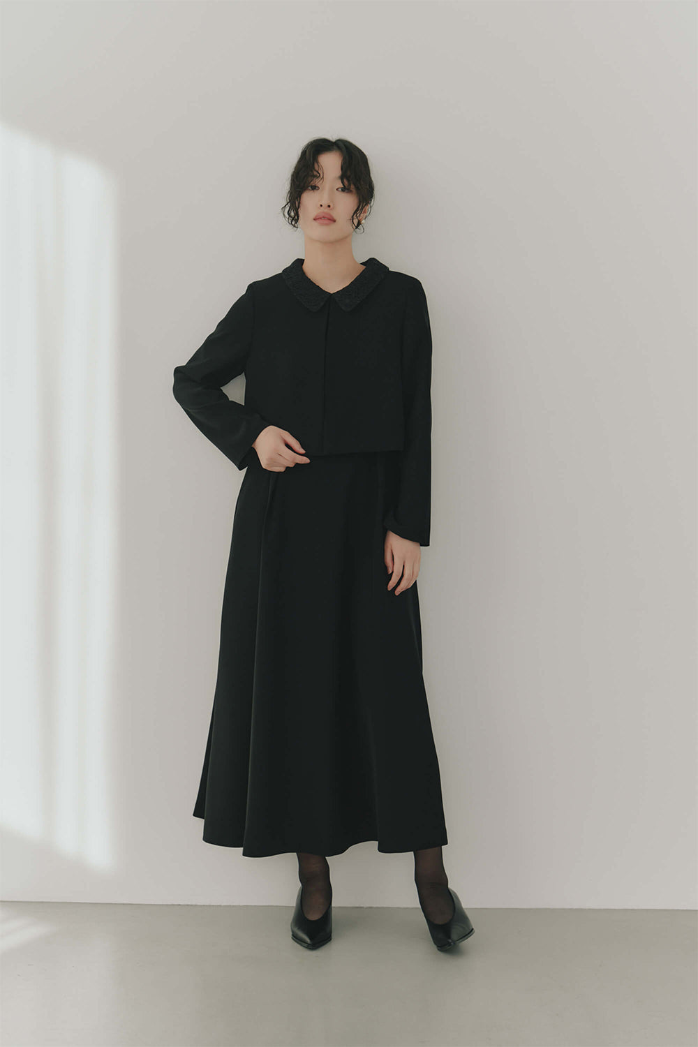 kaene レースカシュクール ドレス ネイビー38 ワンピース