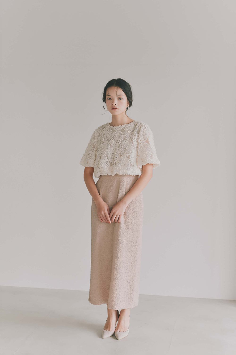 kaene デザインリボンボレロセットドレス / 101090 | モデル身長165cm 着用サイズM(38)