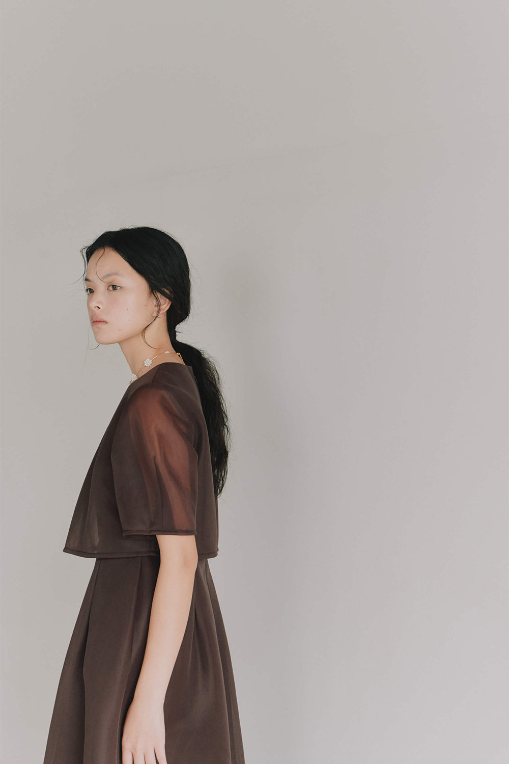 オケージョンドレス　お値引き可能 ガール GIRL サイドレース プリーツ スタンドネック Aライン ロング