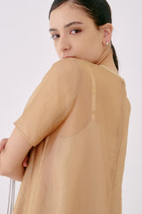kaene シア―オーガンジーショートスリーブドレス / 100882 | モデル身長170cm　着用サイズ1