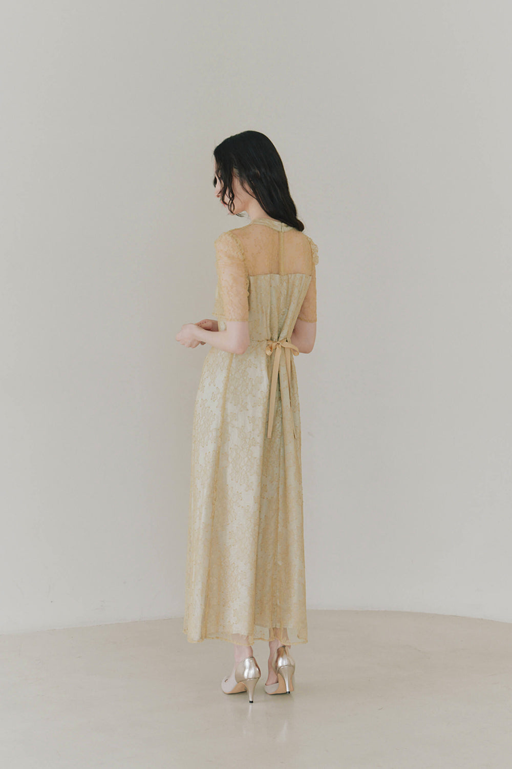 kaene マオカラーレースドレス　イエロー　34 イエローのマオカラーレースドレス M/kaene｜11-2108｜結婚式