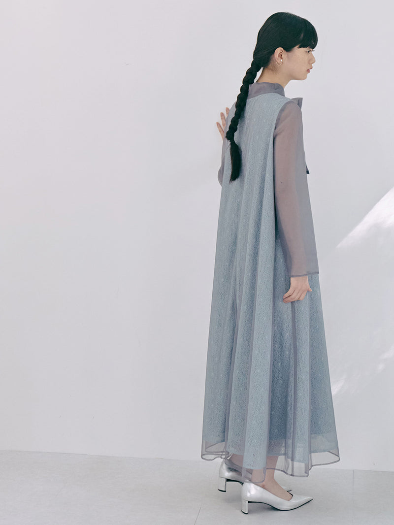 kaene　レース×チュールミックスドレス / 100911 | モデル身長165cm　着用サイズ2