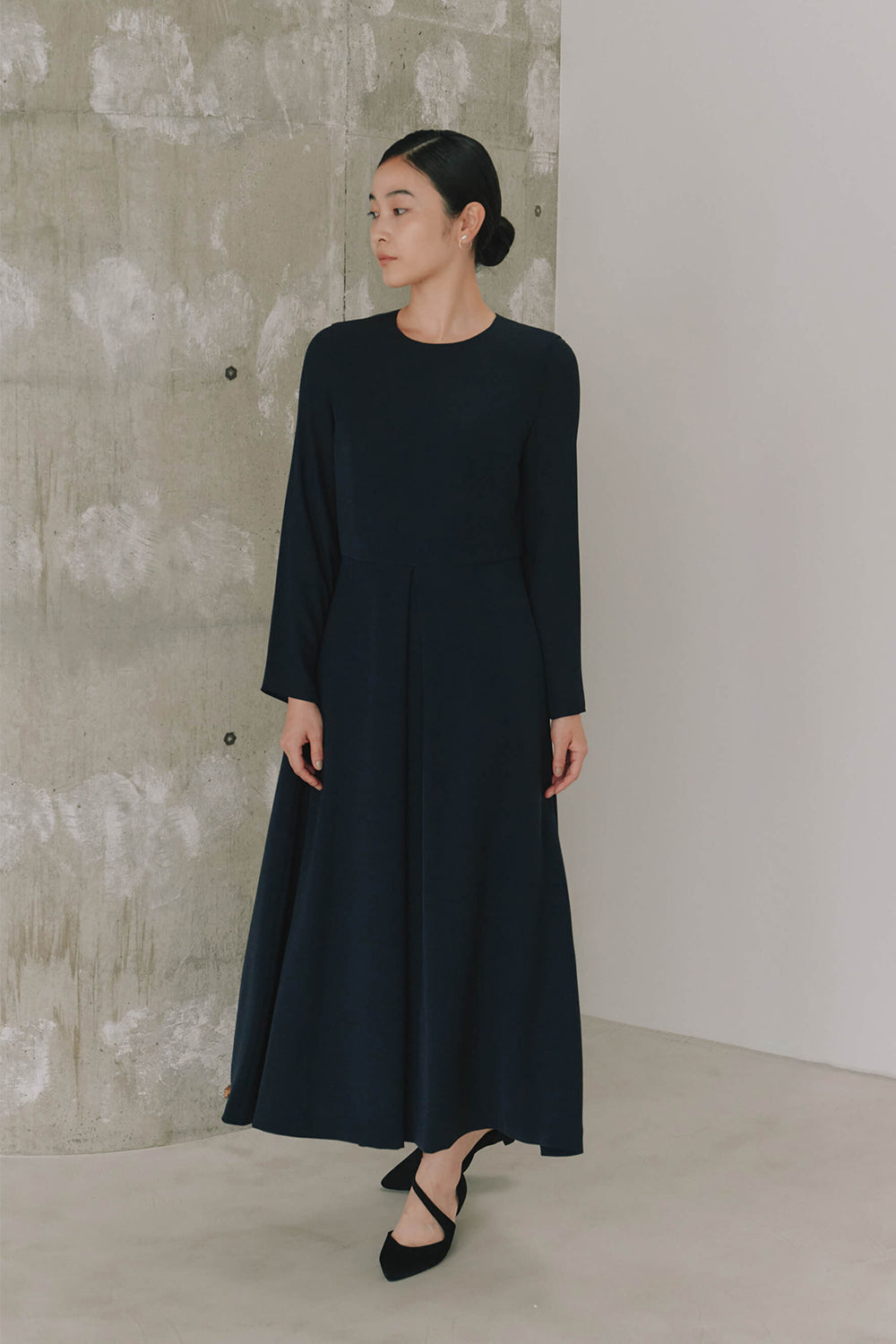 kaene　シフォン合わせロングワンピース / 100647 | モデル身長162cm　着用サイズ38 ※navy着用