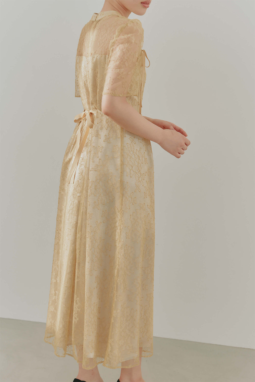 kaene マオカラーレースドレス　イエロー　34 イエローのマオカラーレースドレス M/kaene｜11-2108｜結婚式