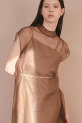 kaene アシメオーガンジードレス / 100807 | モデル身長170cm　着用サイズ2　※003071ベルト着用