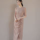 ラメドビースリットドレス / 100827 kaene 結婚式用ドレス beige | モデル身長170cm　着用サイズ38