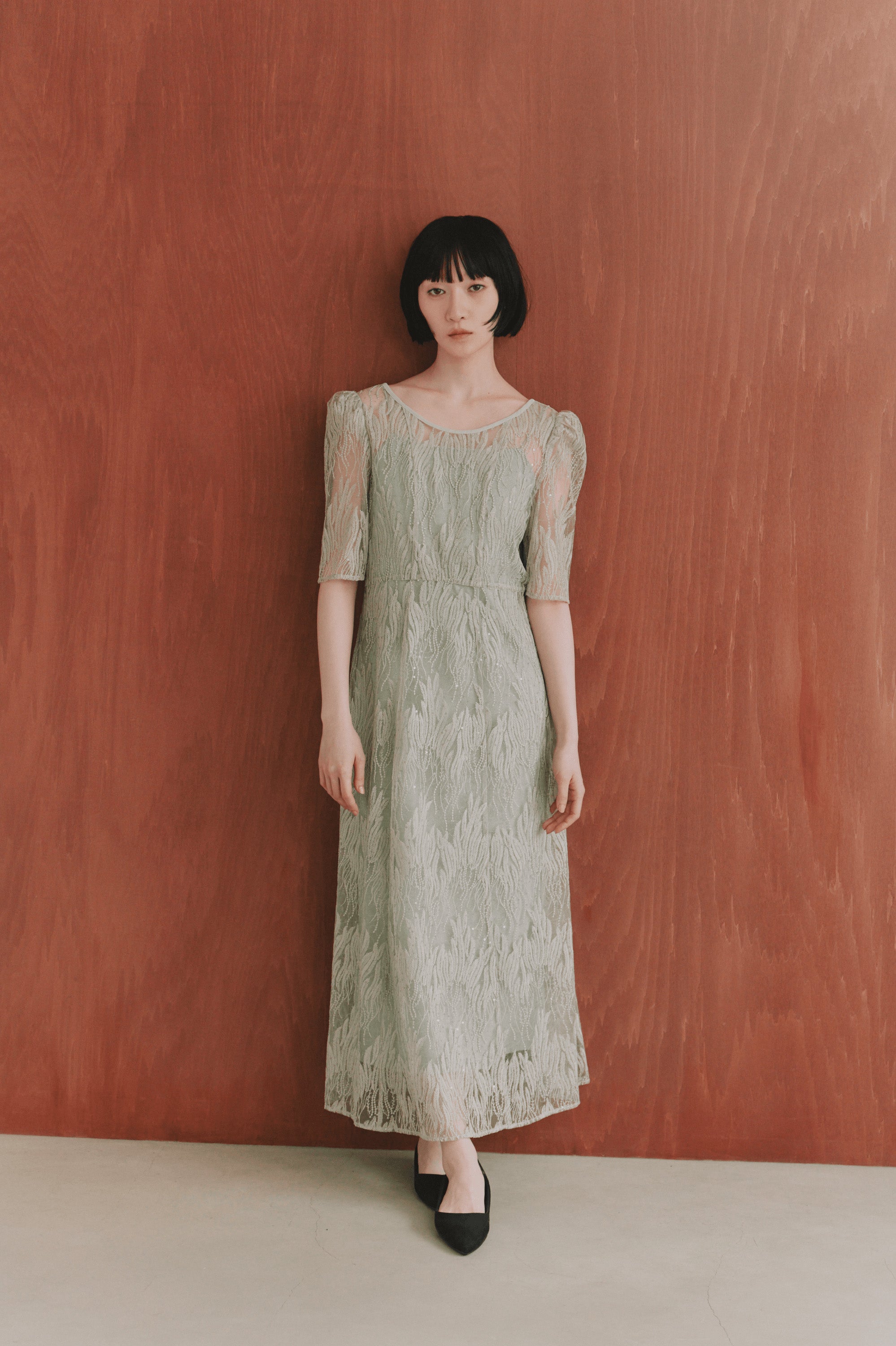kaene　スパンコールアネモネドレス / 100924 結婚式用ドレス mint | モデル身長161cm　着用サイズ36