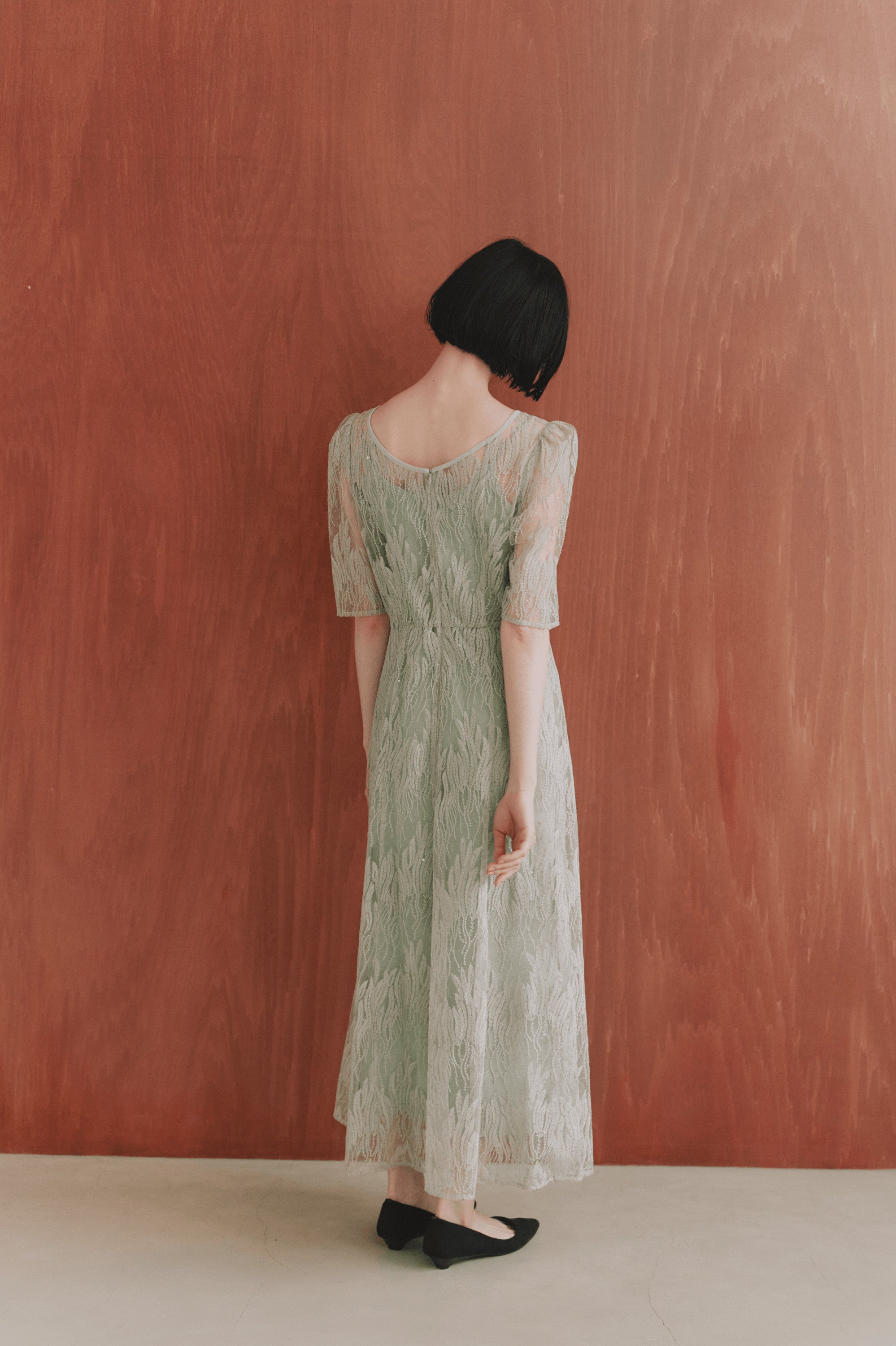kaene　スパンコールアネモネドレス / 100924 結婚式用ドレス mint | モデル身長161cm　着用サイズ36