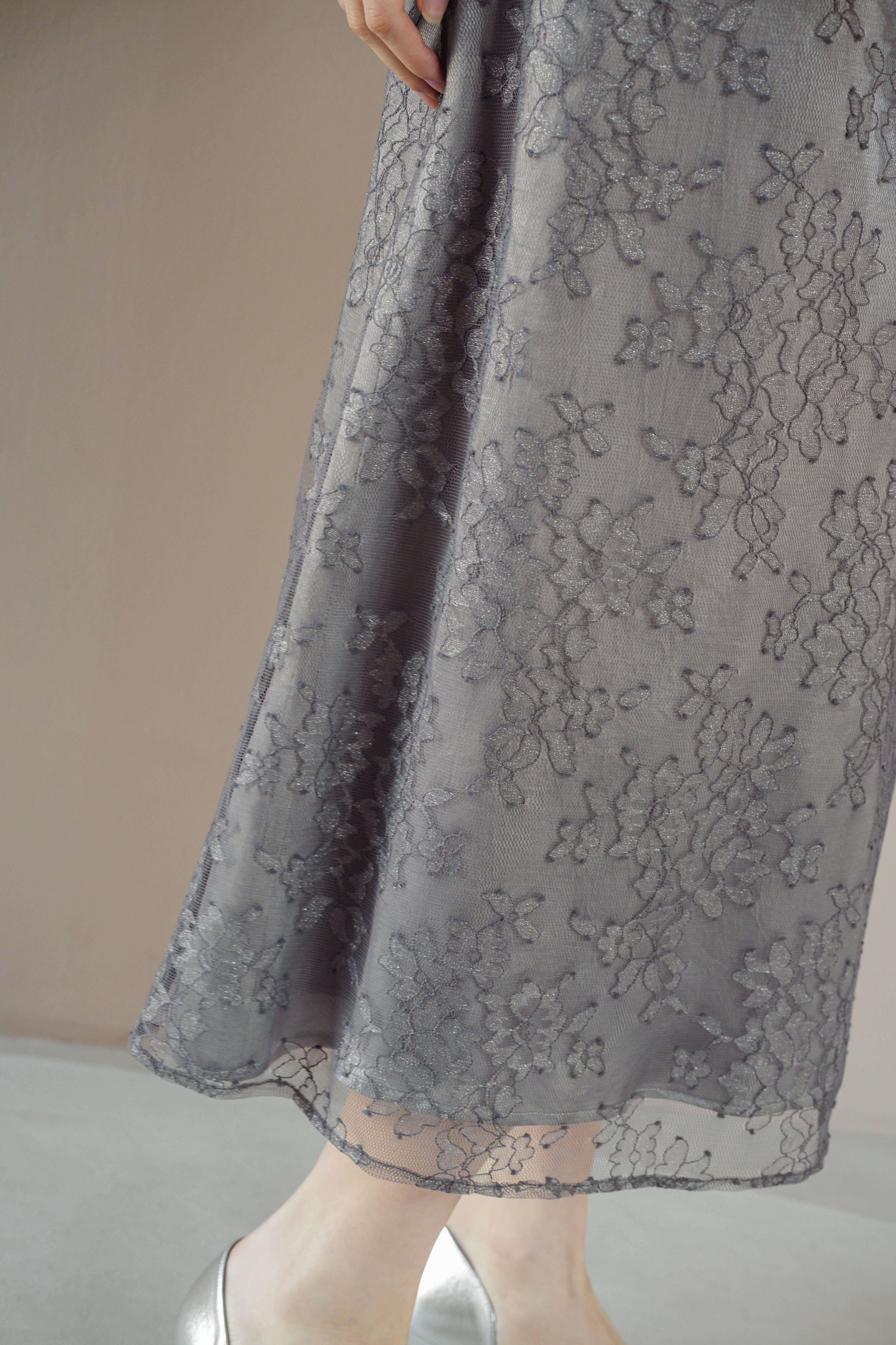 kaene マオカラーレースワンピース / 101041 結婚式用ドレス gray