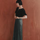 kaene シャーリングシフォンブラウスセットドレス / 101129 結婚式用ドレス charcoal | モデル身長161cm　着用サイズS(36)
