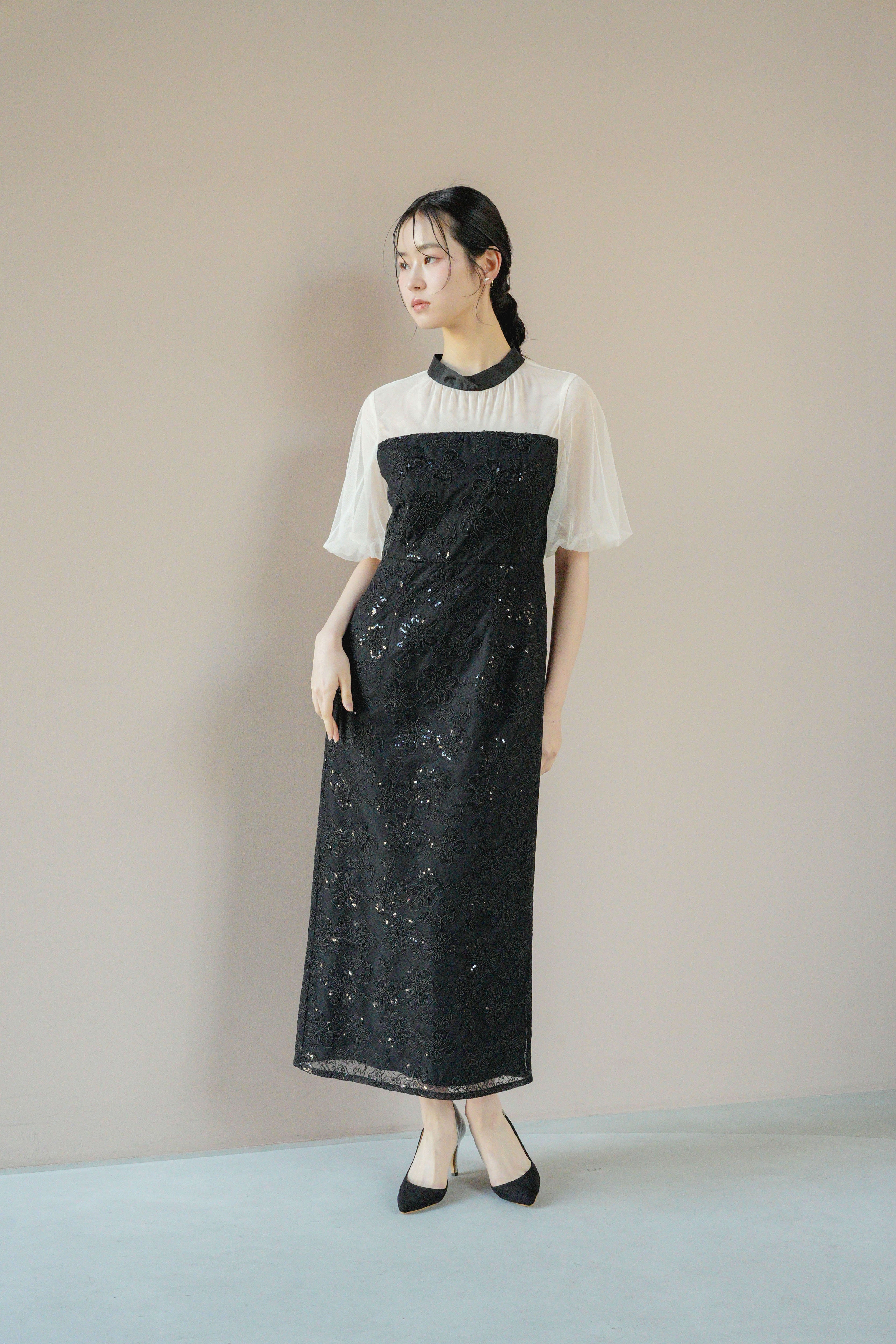 kaene バッグデザインスパンコールドレス / 101161 結婚式用ドレス | モデル身長170cm　着用サイズM(38)