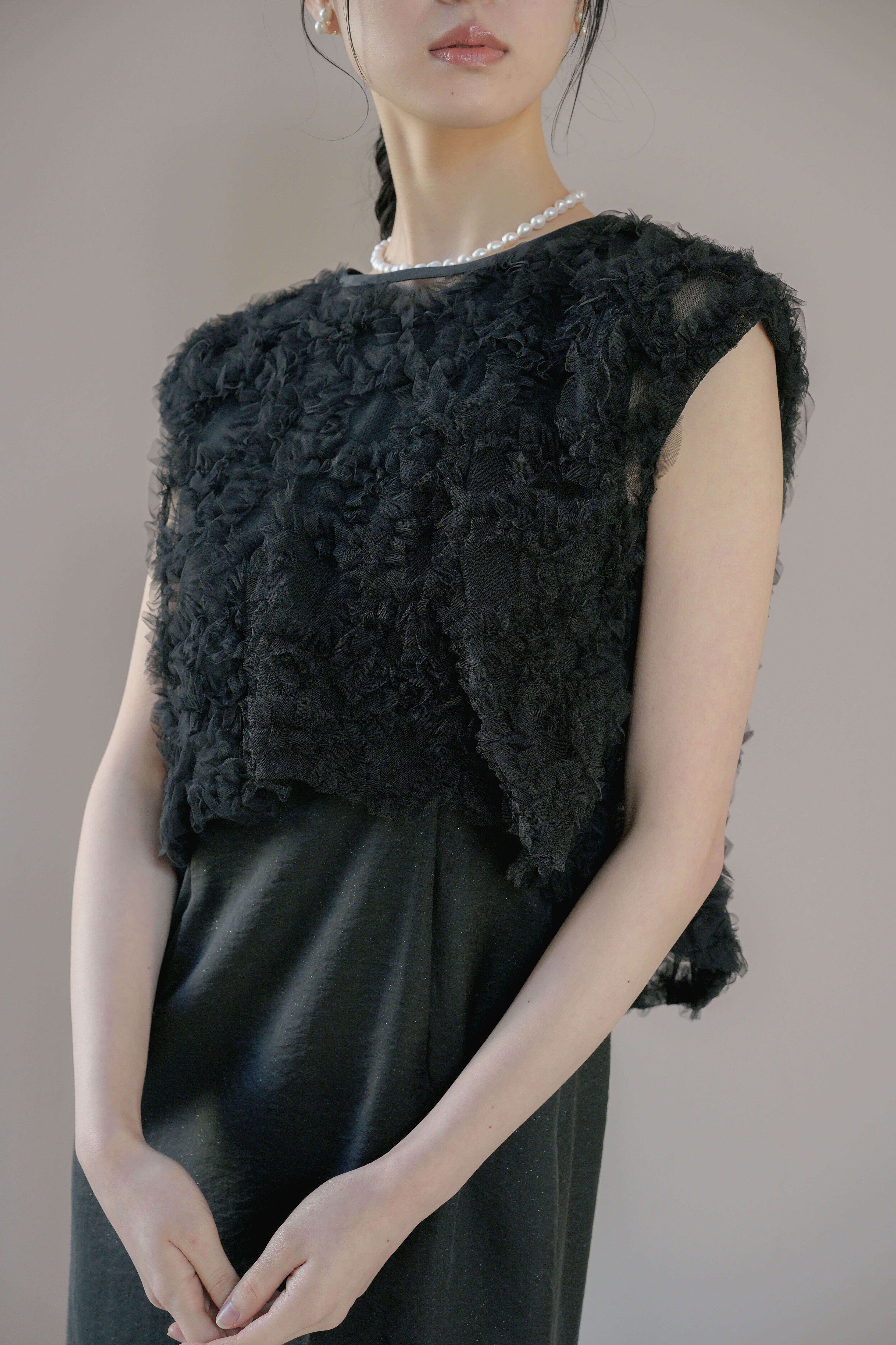 kaene  フラッフィーフラワーコンビドレス / 101173 結婚式用ドレス black