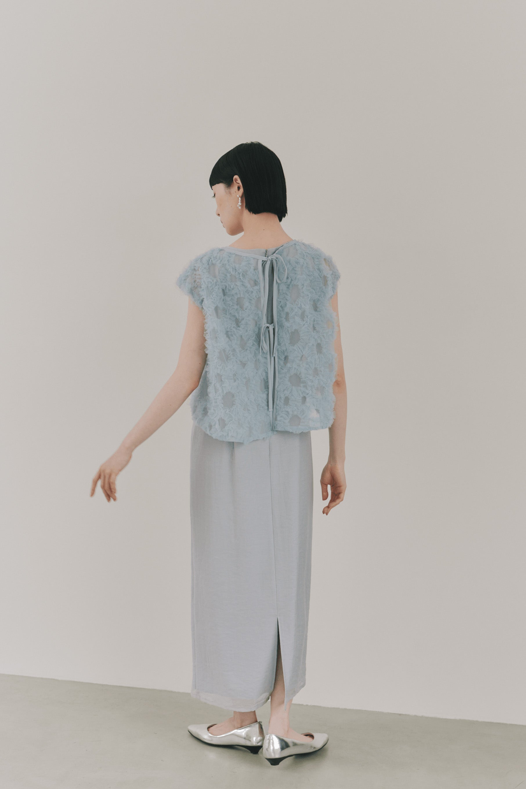 kaene  フラッフィーフラワーコンビドレス / 101173 結婚式ドレス lightblue | モデル身長161cm　着用サイズS(36)  