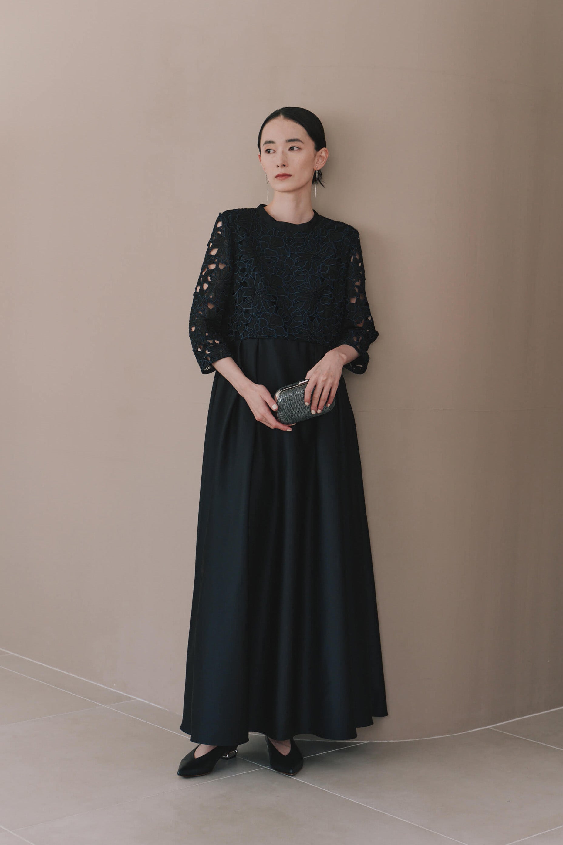kaene コントラストレースサテンコンビドレス / 101202 結婚式