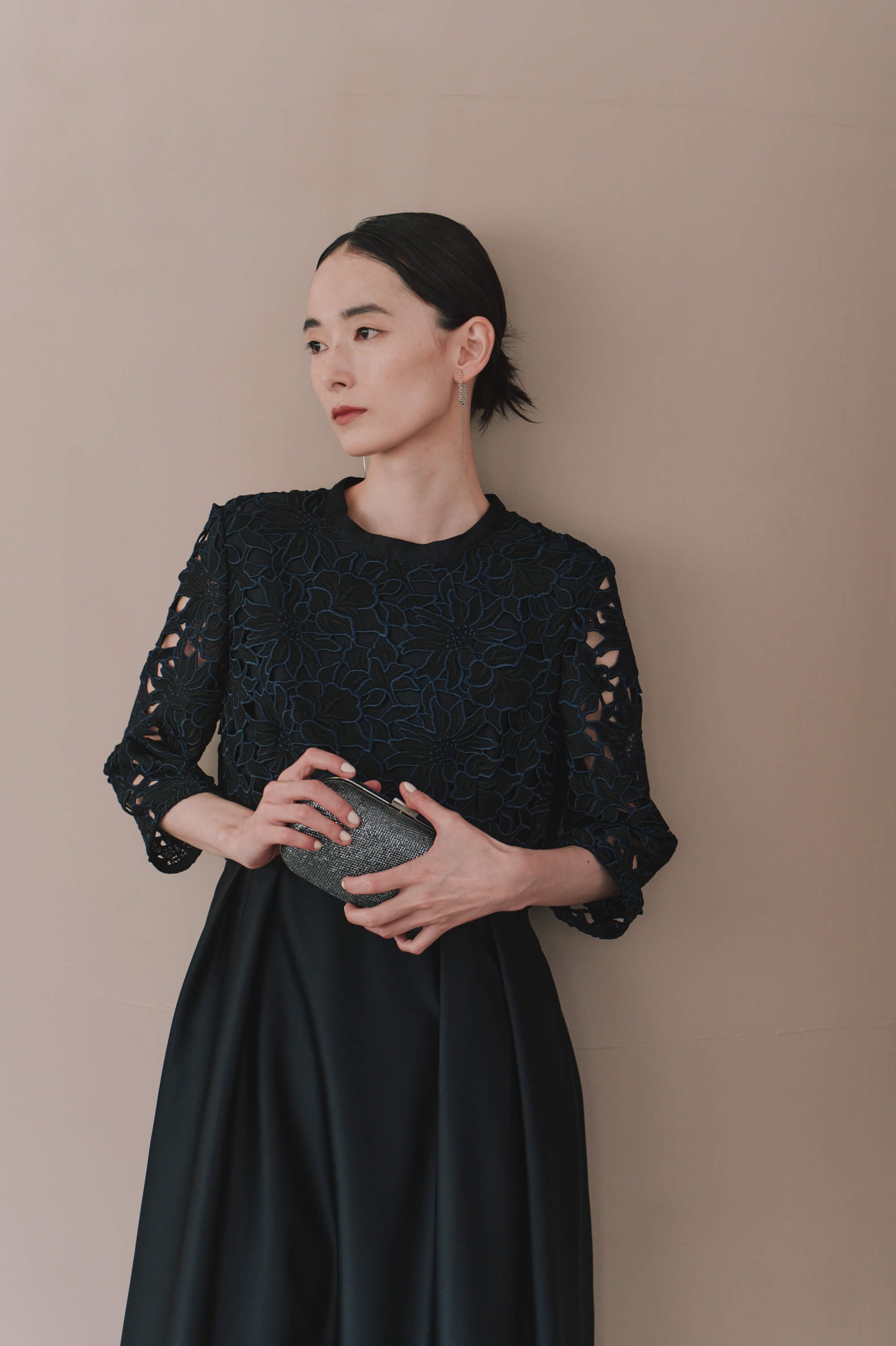 kaene コントラストレースサテンコンビドレス / 101202 結婚式