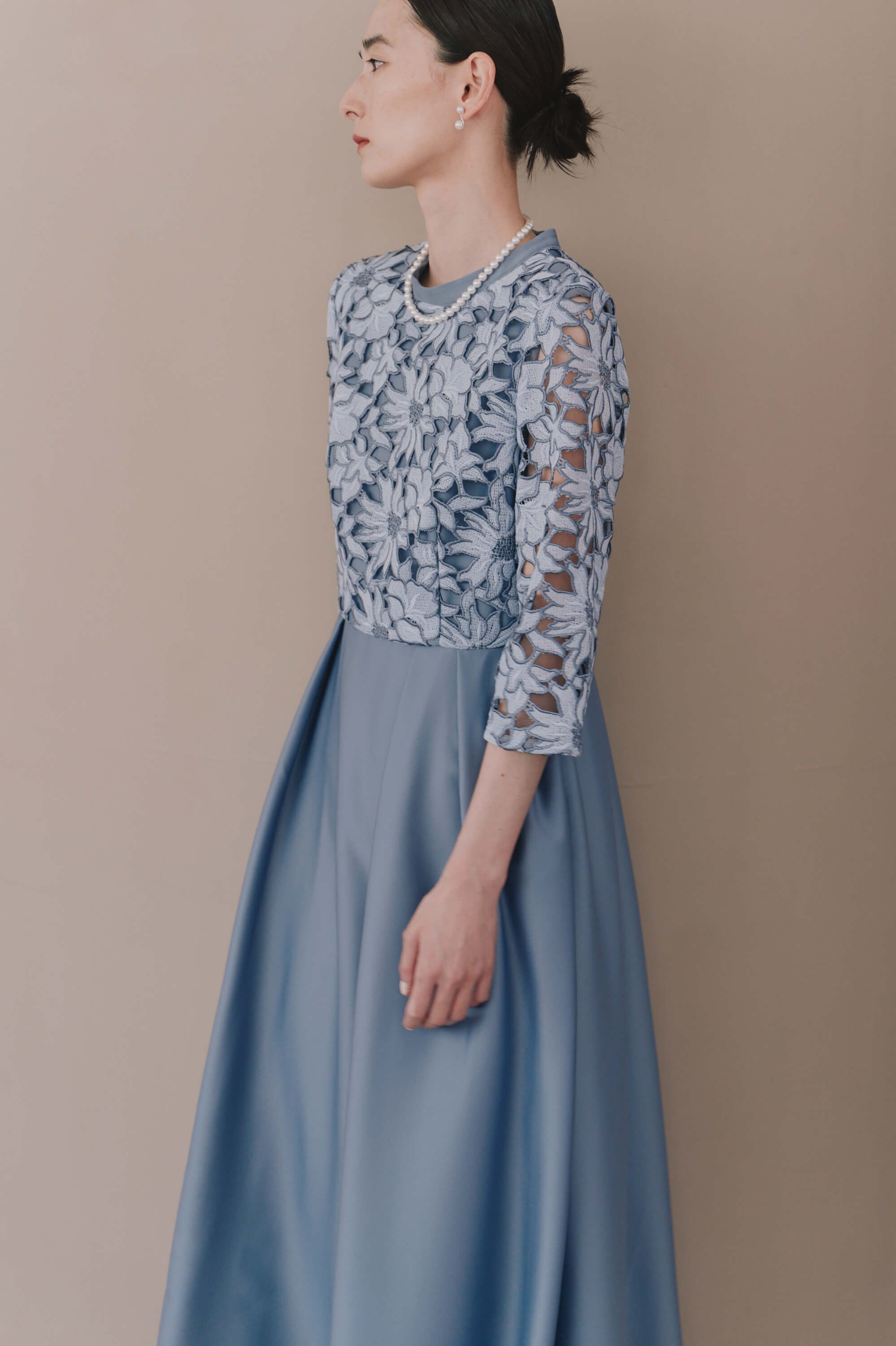 kaene コントラストレースサテンコンビドレス / 101202 結婚式