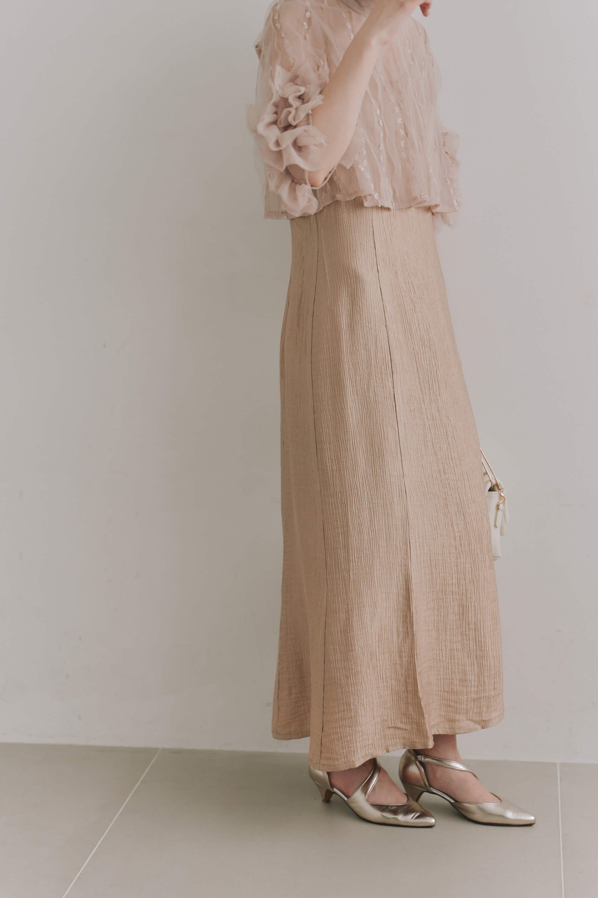 kaene  ボウタイ3wayレイヤードドレス / 101203 結婚式用ゲストドレス beige | モデル身長162cm　着用サイズS(36)  