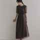 kaene  ニュアンスフラワーシアードレス / 101214 結婚式用ゲストドレス brown| モデル身長162cm　着用サイズM(38)