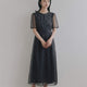 kaene  ニュアンスフラワーシアードレス / 101214 結婚式用ゲストドレス charcoal| モデル身長162cm　着用サイズS(36)