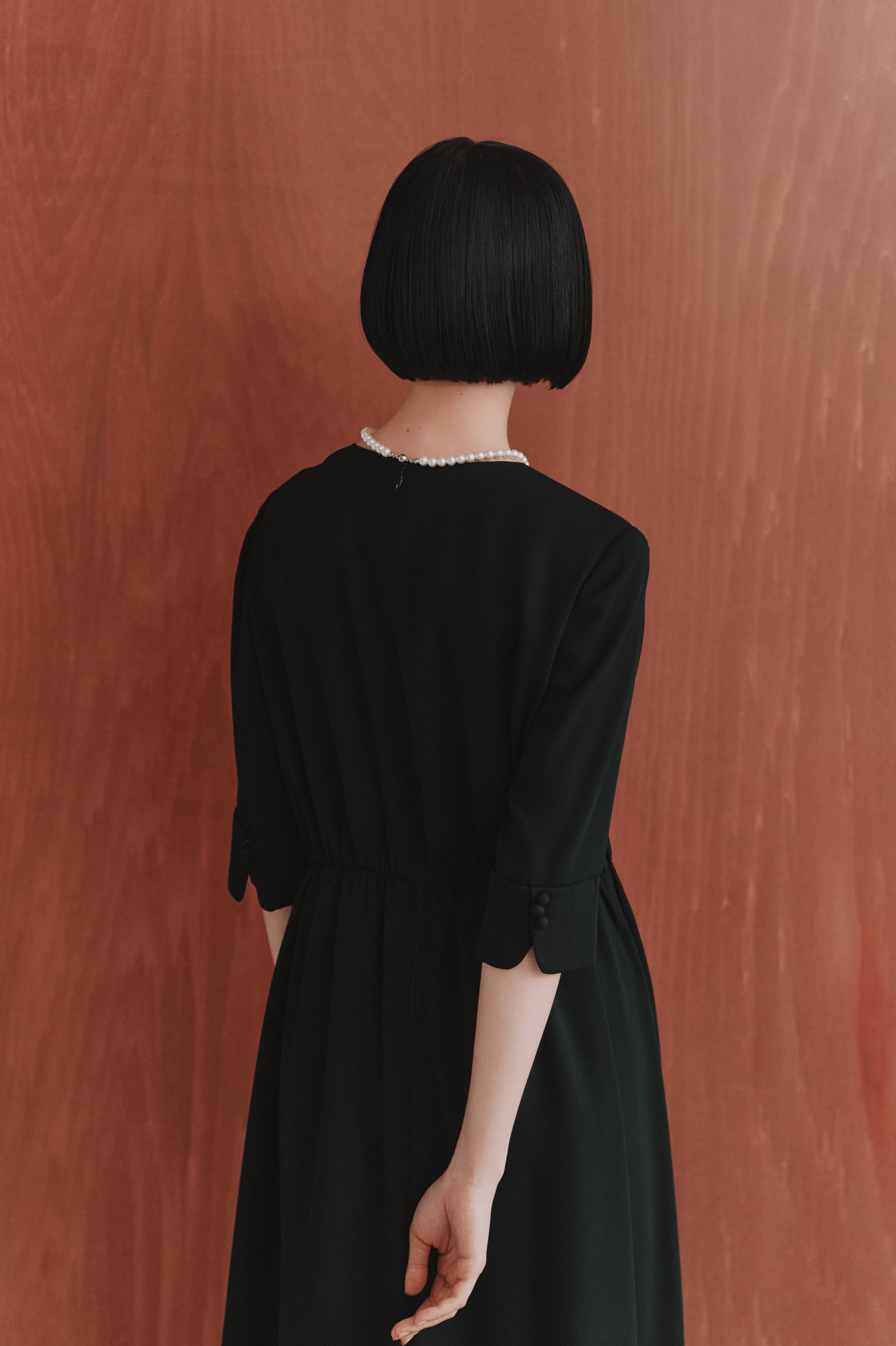 kaene　ライトシフォンミドルスリーブワンピース / 101126 夏用の喪服 フォーマル | モデル身長161cm　着用サイズM