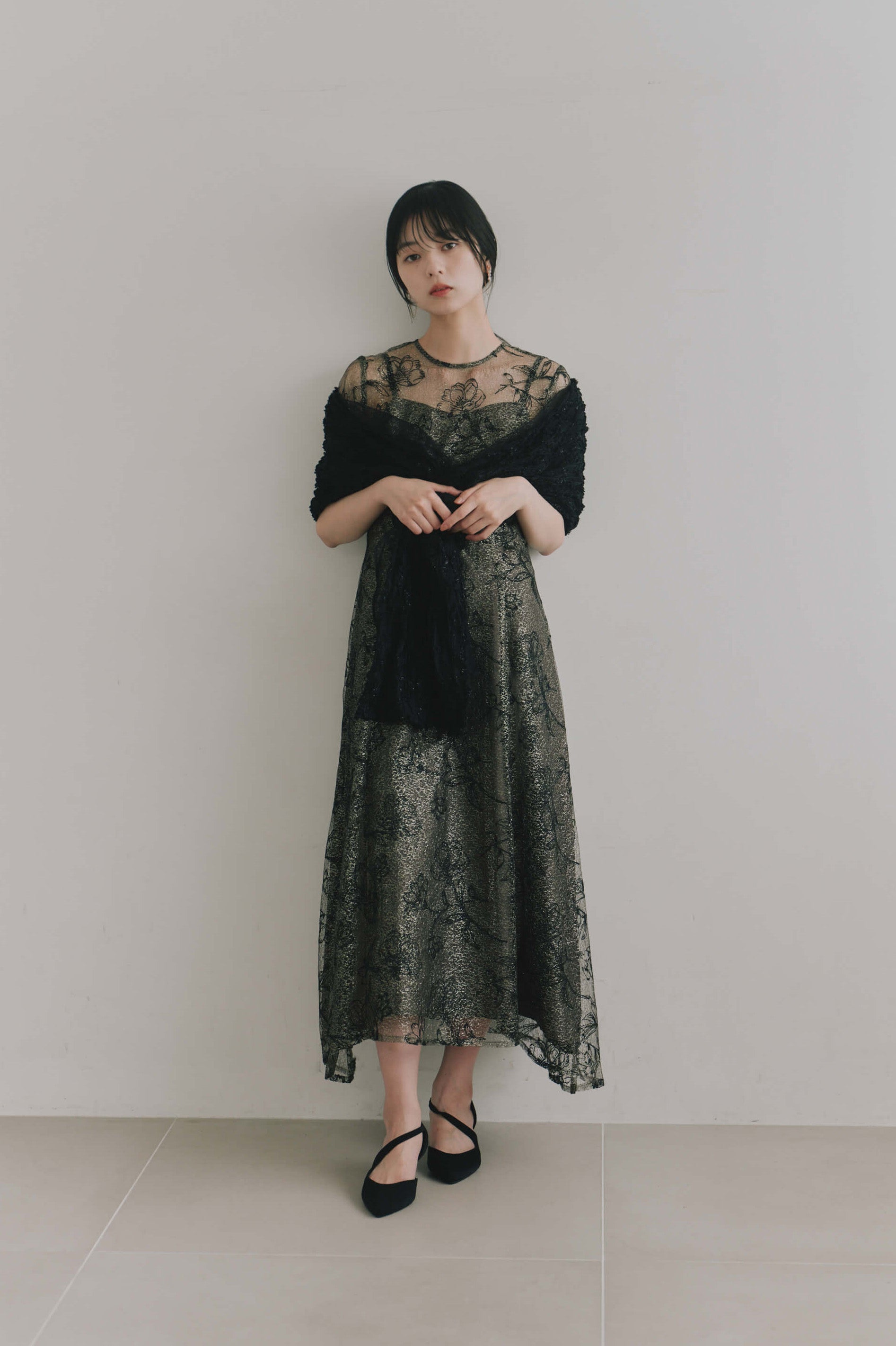 kaene  モールレースチュールショール / 003111 結婚式用ショール 羽織 black | 