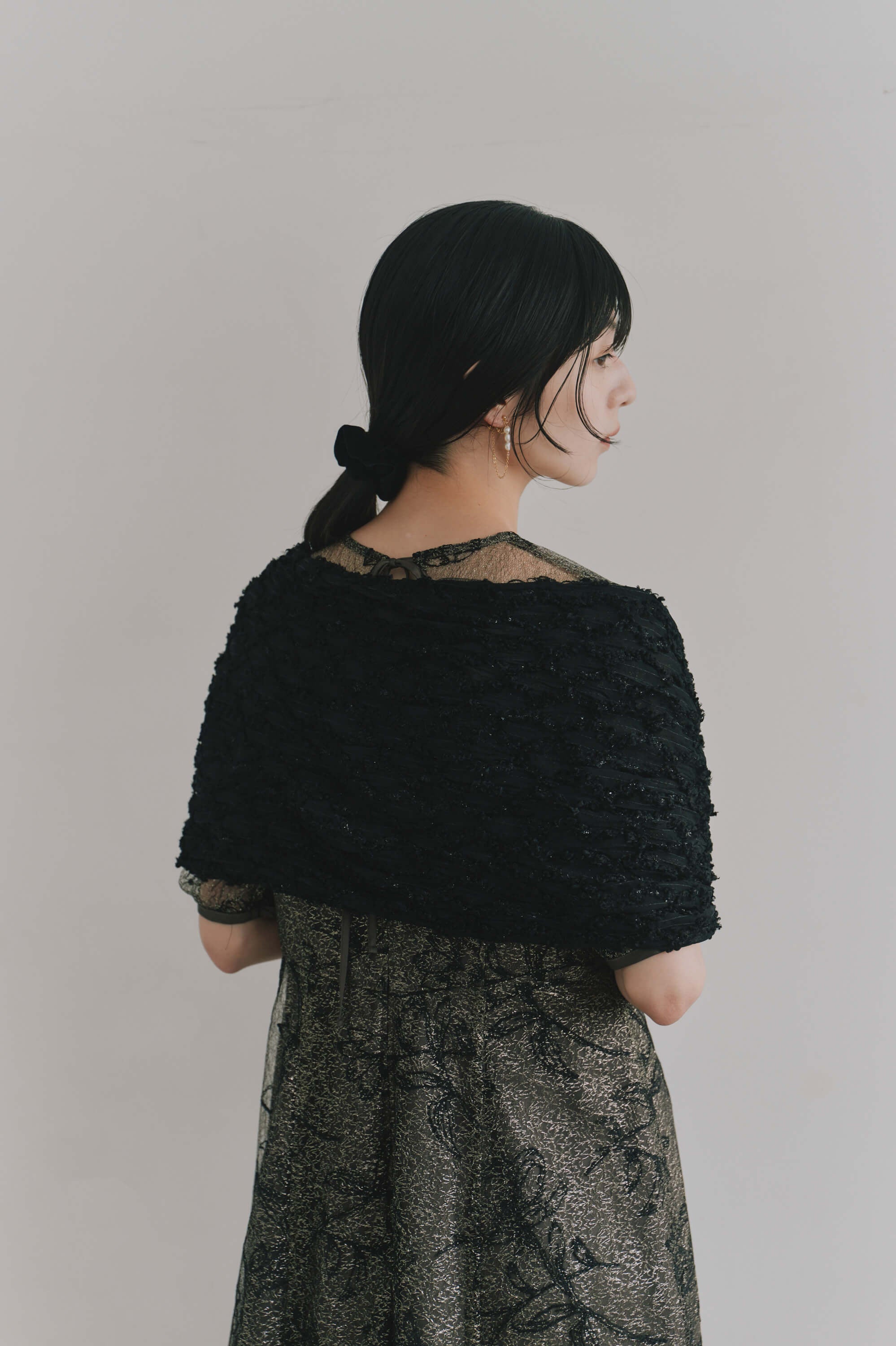 kaene  モールレースチュールショール / 003111 結婚式用ショール 羽織 black | 