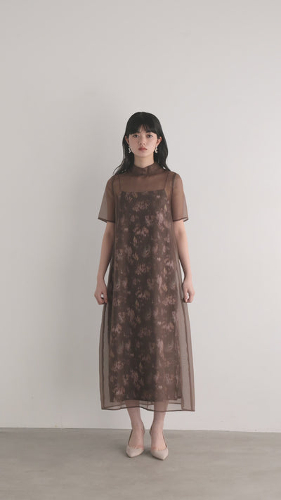 kaene プリントレイアードオーガンジードレス / 101152 brown